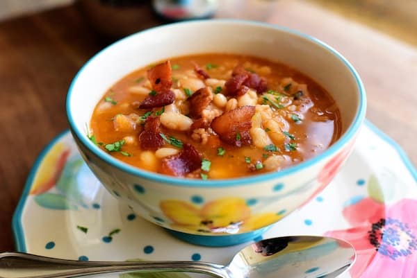 Bean and Bacon Soup from the Pioneer Woman | If you are looking for some practical weeknight dinner ideas, join me at Bellewood Cottage where I'm sharing five of my recent favorites. Meals that are hearty, delicious, and just right for weeknight cooking!