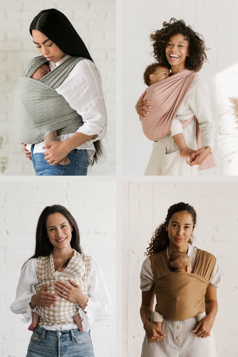 Women wearing Solly Baby Wraps and Loop Carriers.