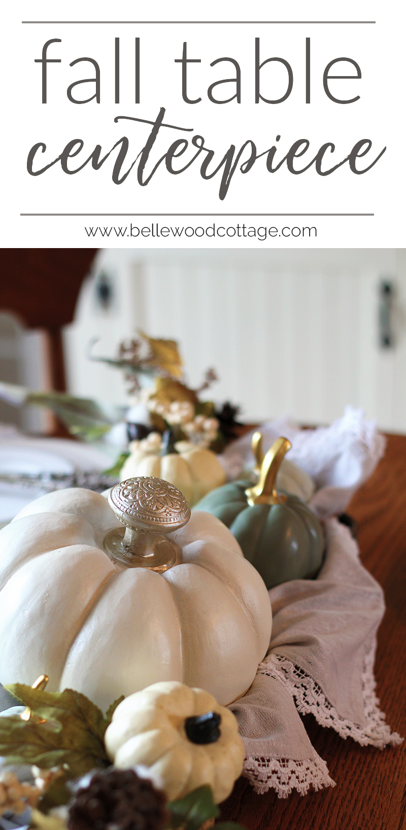 Learn how to make a simple farmhouse style fall table centerpiece using decor items you most likely already have around the house | Bellewood Cottage