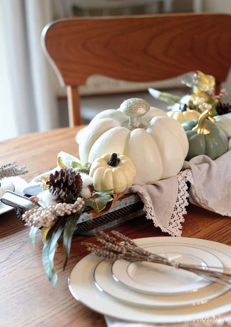 Learn how to make a simple farmhouse style fall table centerpiece using decor items you most likely already have around the house | Bellewood Cottage