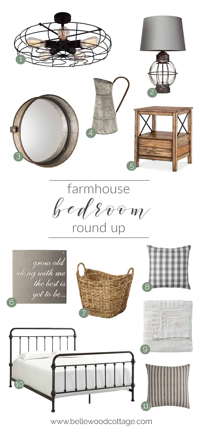 Learn about the essential components of a farmhouse style bedroom and get inspired to create your own farmhouse retreat with this round up from Bellewood Cottage.