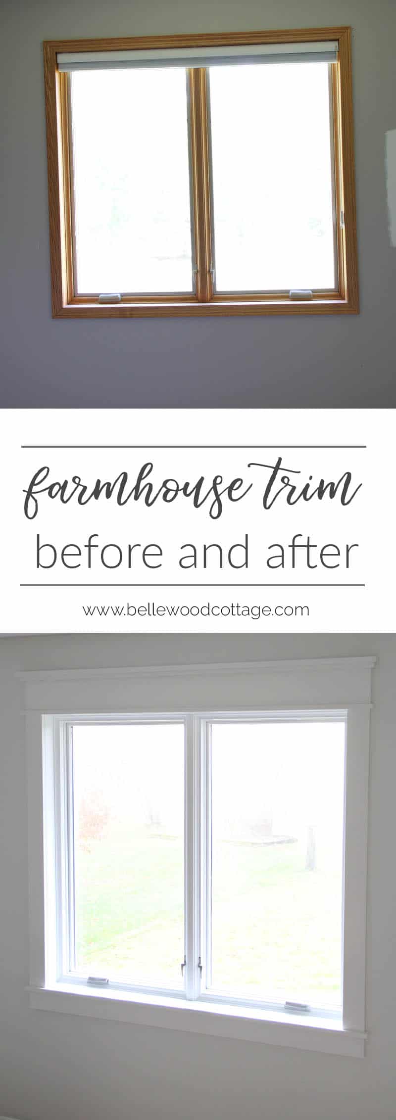 Wondering how to add character to a builder grade home? Learn how to update a boring window with gorgeous (and budget friendly!) farmhouse trim || from Bellewood Cottage ||