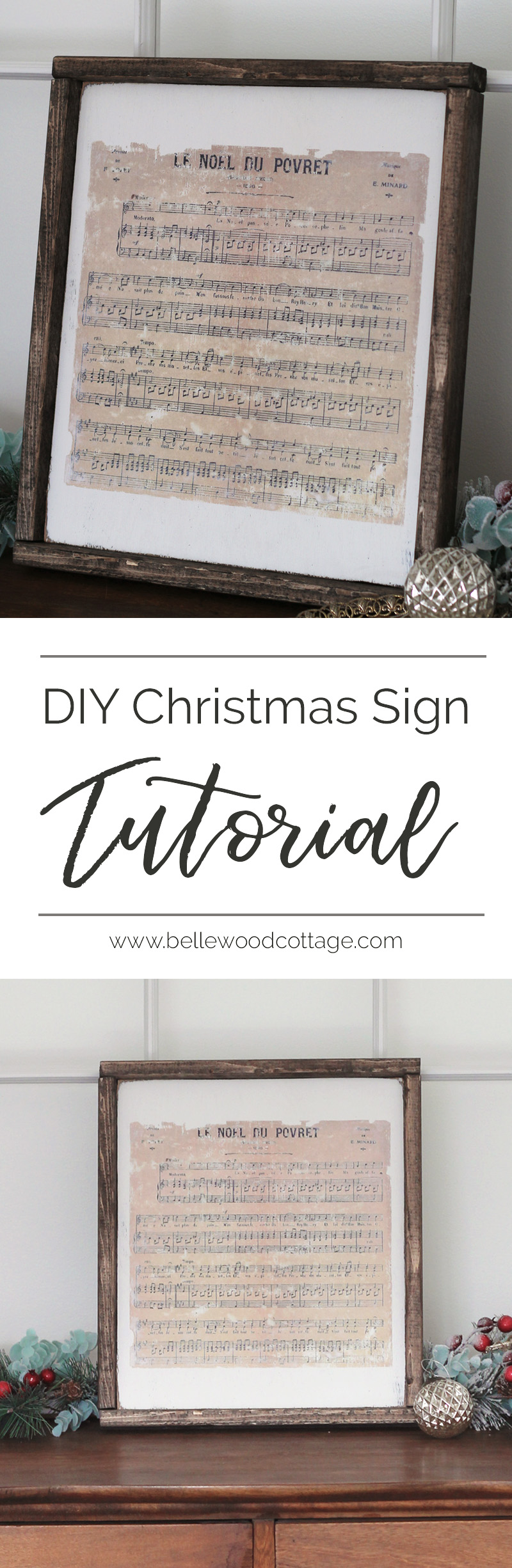 Learn how to make your own rustic DIY Christmas sign with this easy tutorial from Bellewood Cottage! It's a versatile technique that adapts to any decor.