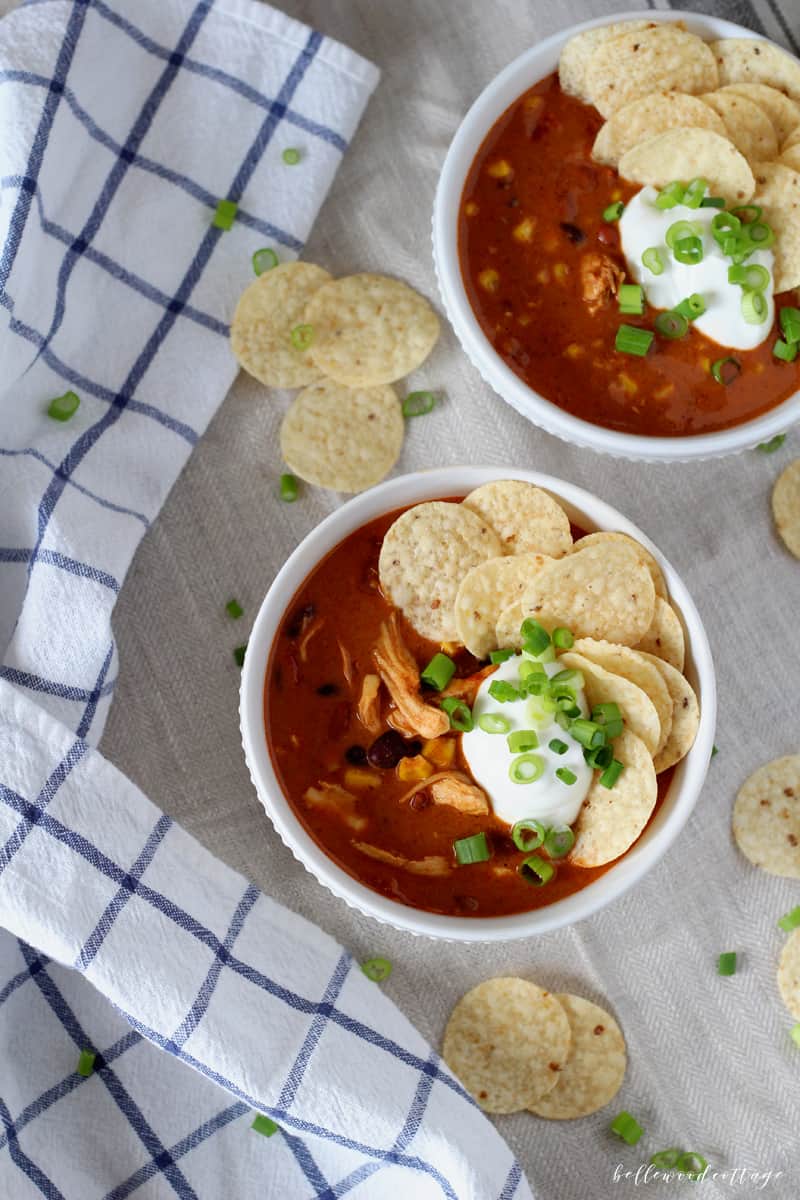 This chicken enchilada soup is everything comfort food should be. It's easy to make (like, do you own a can-opener easy), quick enough for weeknights, and full of rich flavor and spice. It's YUM. Make it todaaaay.