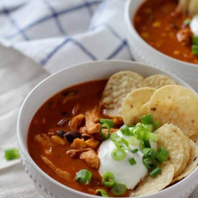 This chicken enchilada soup is everything comfort food should be. It's easy to make (like, do you own a can-opener easy), quick enough for weeknights, and full of rich flavor and spice. It's YUM. Make it todaaaay.