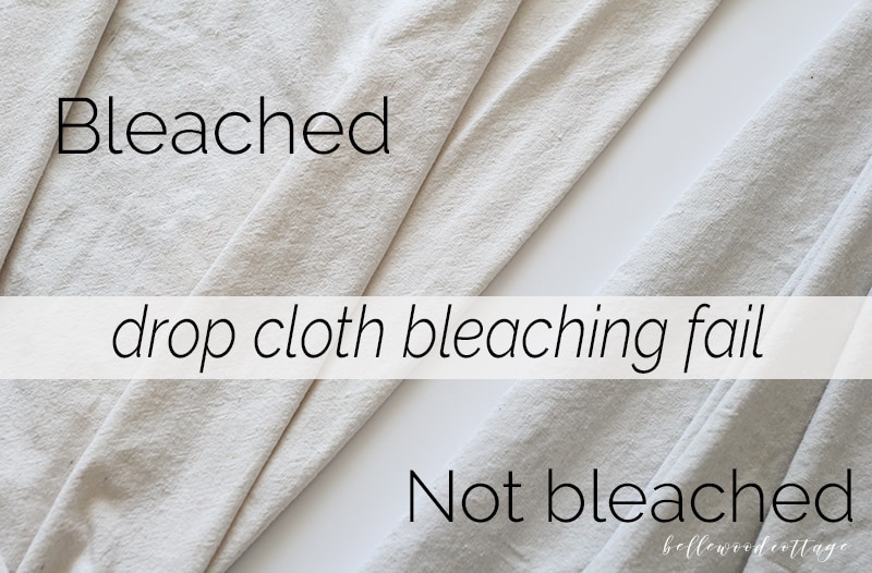 Showing how drop cloths made from a cotton/polyester blend cannot be bleached with a side-by-side comparison.