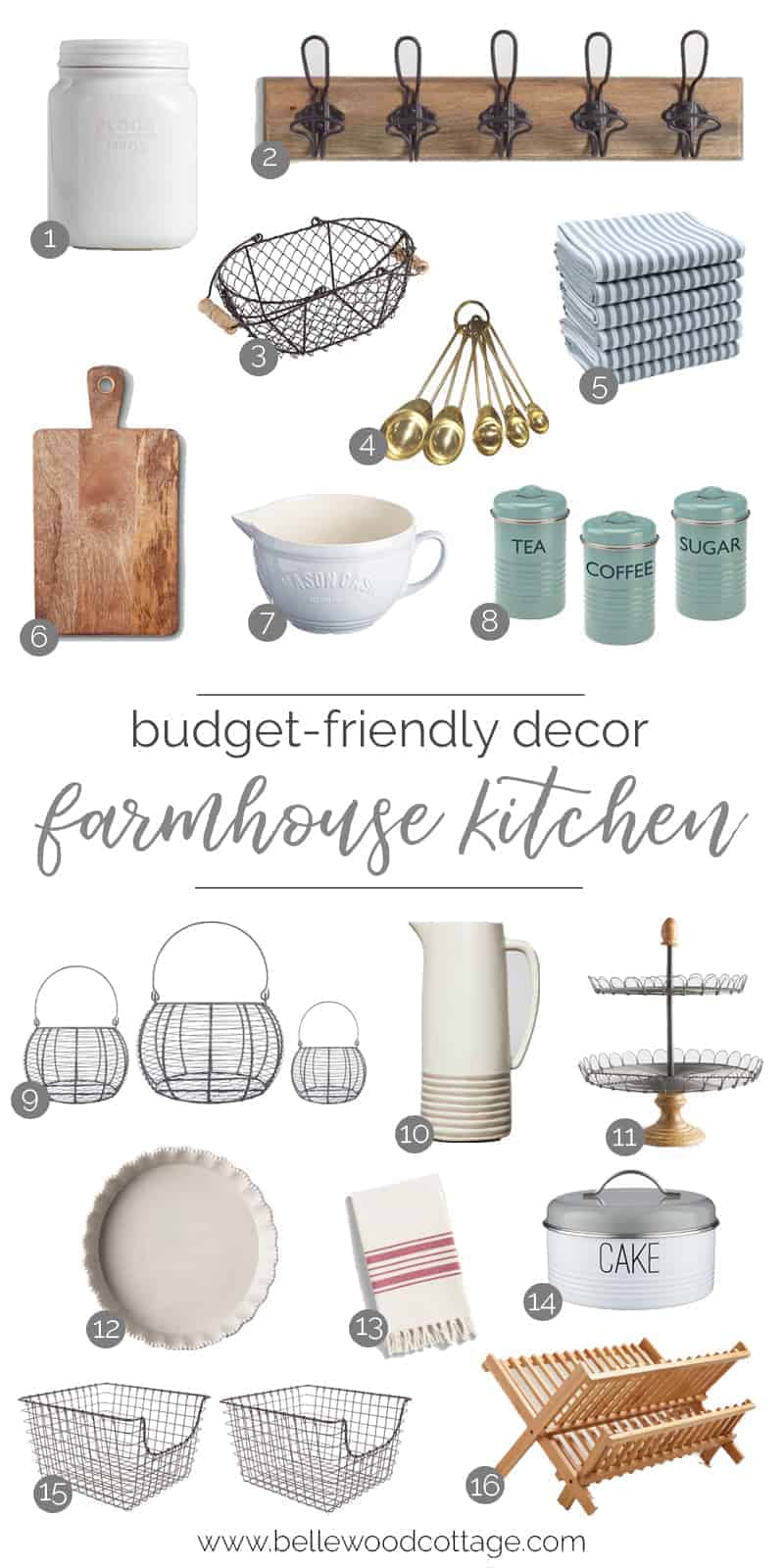 Not ready to commit to a full kitchen remodel? Join me as I share some of my favorite farmhouse kitchen decor that will transform your space quickly and easily. No power tools required! From BellewoodCottage.com