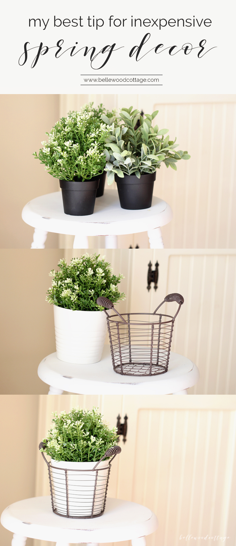 It's so fun to decorate along with the changing seasons, but it can get pricey too. Learn my best tip for finding inexpensive spring decor that will refresh your home without busting the budget. From BellewoodCottage.com