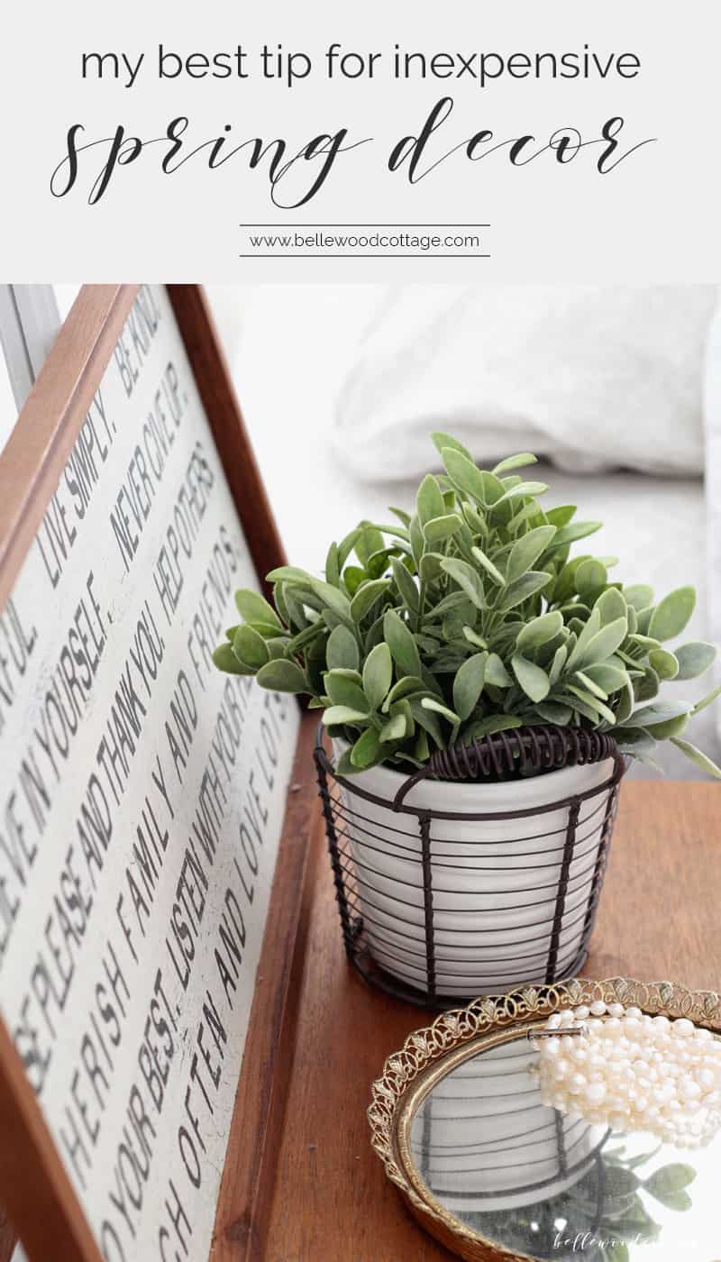 It's so fun to decorate along with the changing seasons, but it can get pricey too. Learn my best tip for finding inexpensive spring decor that will refresh your home without busting the budget. From BellewoodCottage.com