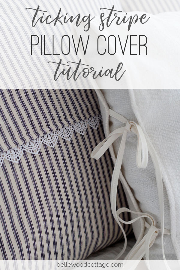 Learn how you can sew farmhouse style pillows with my ticking stripe pillow cover tutorial. This tutorial covers all the steps needed to make these quick and easy-to-sew pillow covers. You'll love the way that ticking stripes give your home an authentic farmhouse vibe!