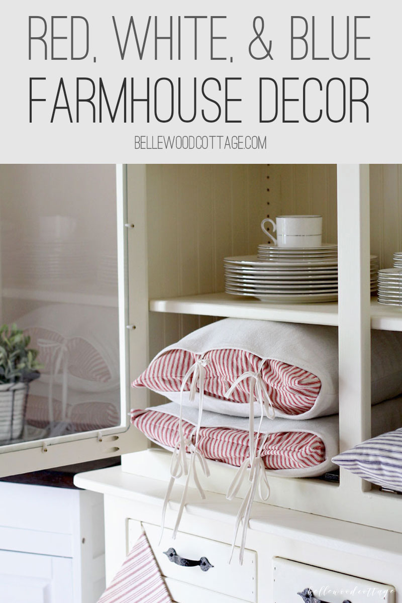With Memorial Day this weekend, I got the itch to add some patriotic decor to our home. Visit BellewoodCottage.com to learn how I simplified for summer and styled my red, white, and blue farmhouse hutch.