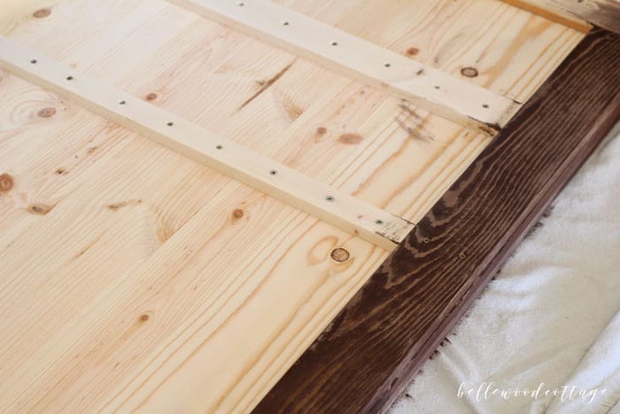 Using non-toxic milk paint to stain raw wood gives great results and is easy to do. Visit BellewoodCottage.com to learn how! #BellewoodCottage #diytutorial #milkpaint #mmsmp #nontoxicpaint