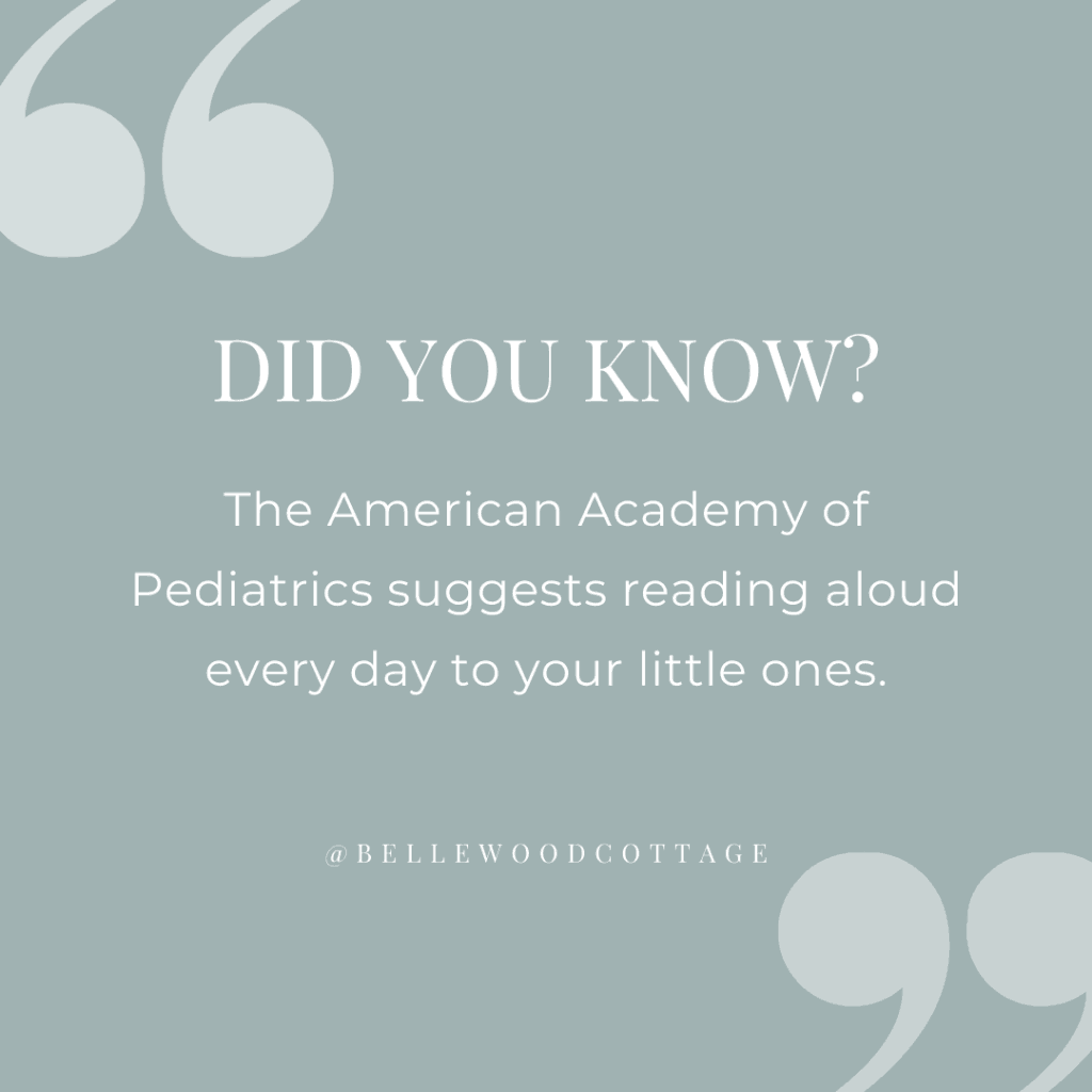 A quote graphic with the words, "Did you know? The American Academy of Pediatrics suggests reading aloud every day to your little ones."