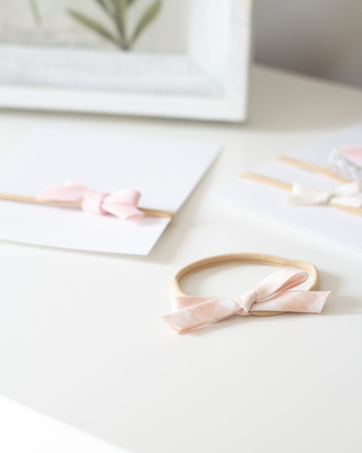 A classic bow made from bias tape tied onto a headband.