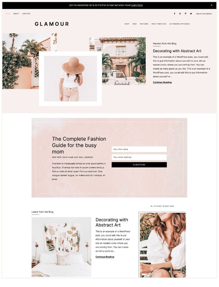 A screenshot of Glamour Theme for Wordpress by Restored 316.