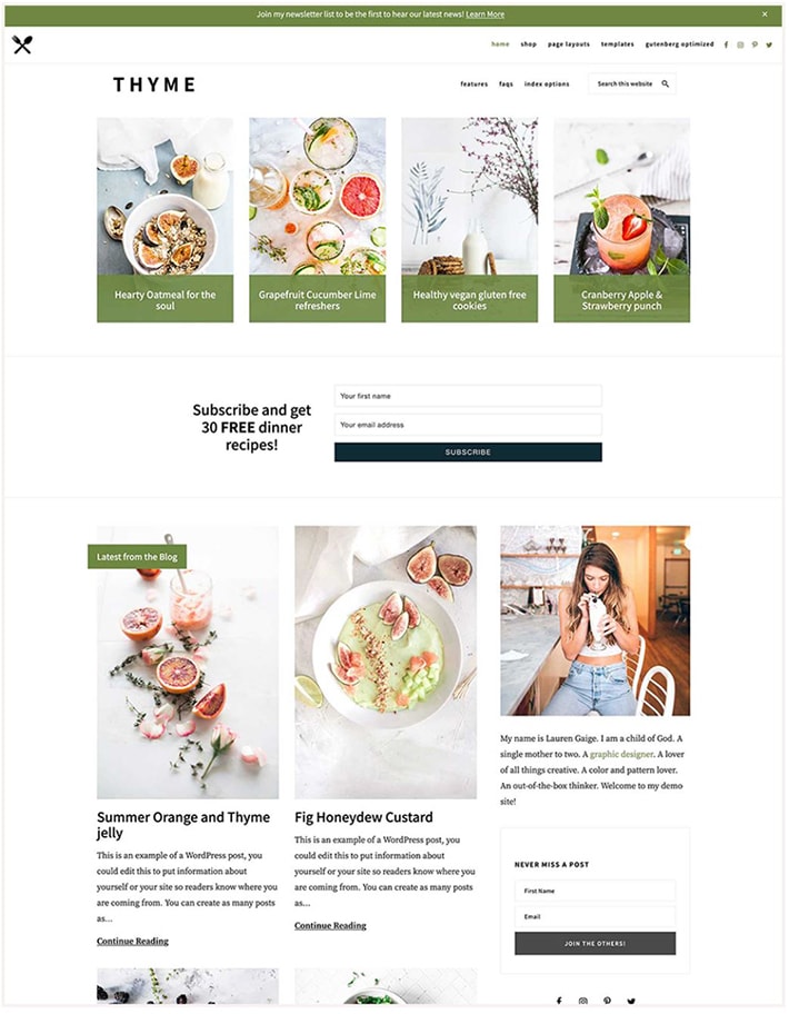 Screenshot of Thyme Theme for Wordpress by Restored 316