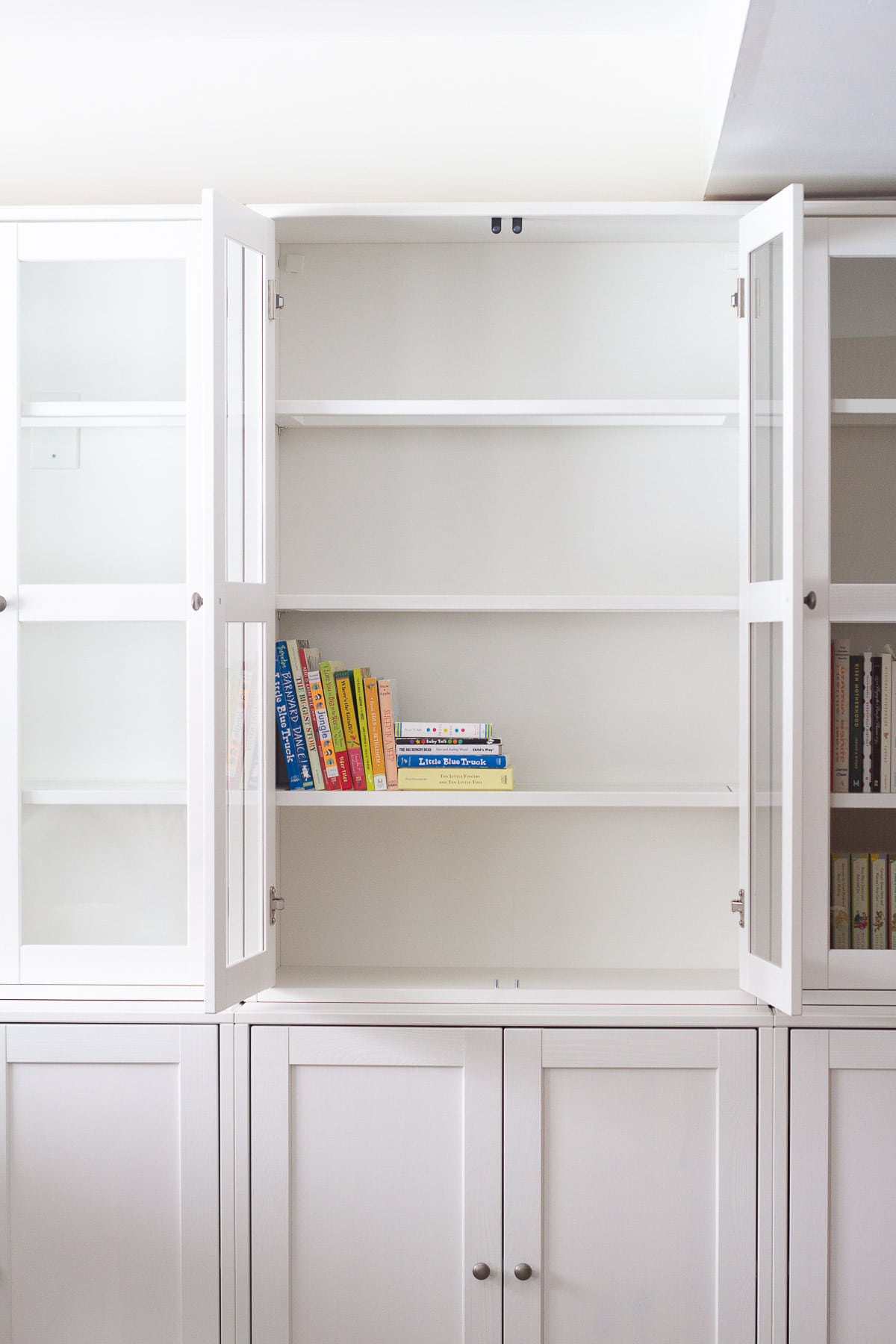 Storing board books in IKEA built-ins.