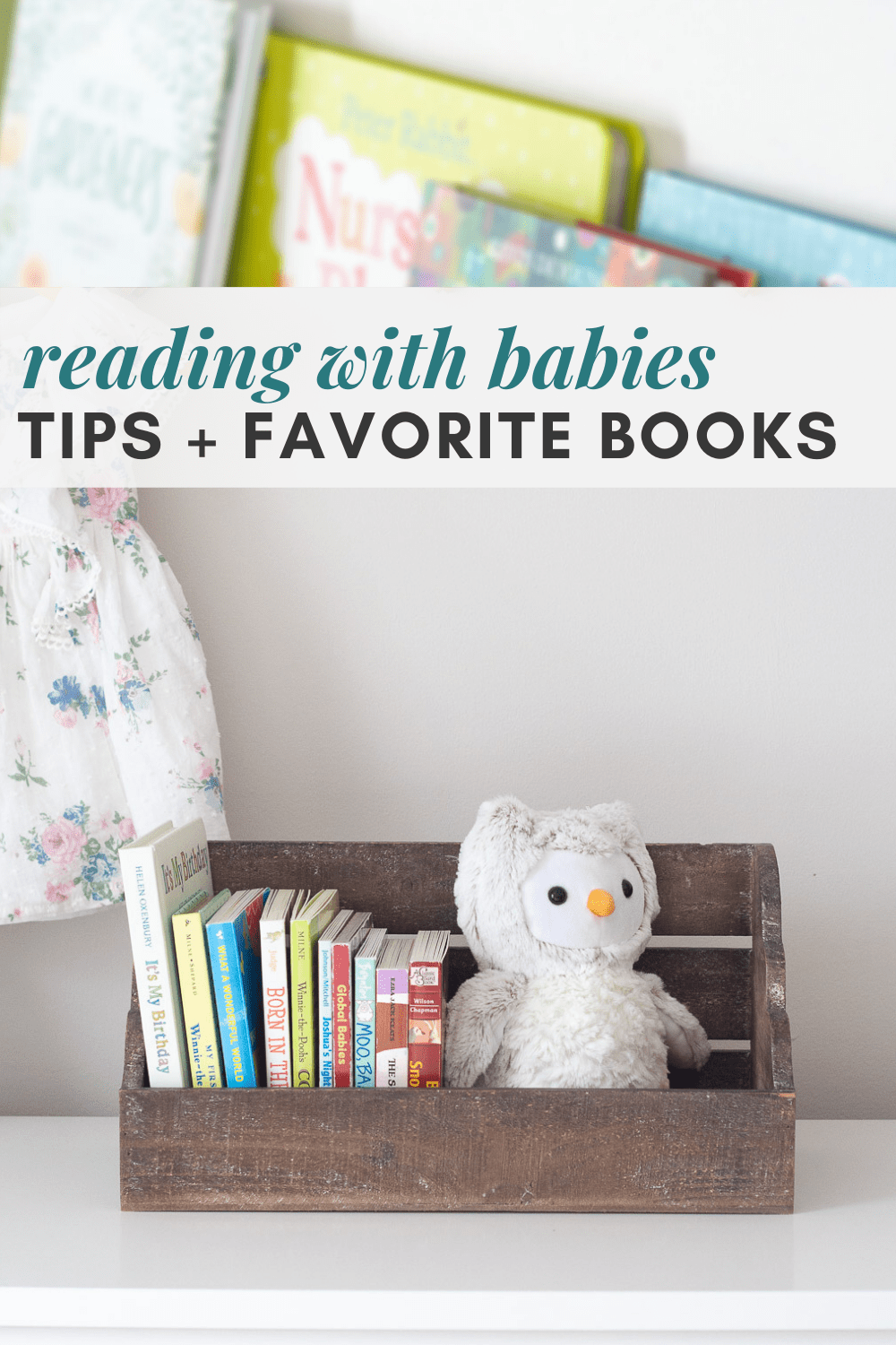 Board books displayed in a nursery.