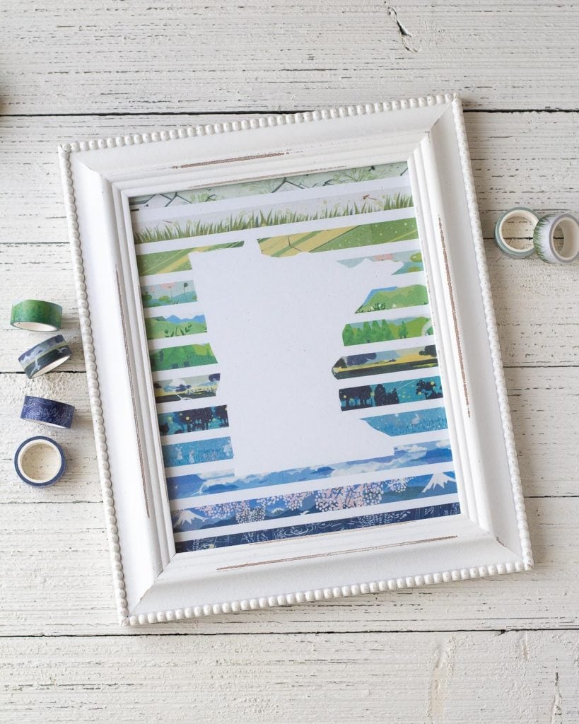 Home state washi tape wall art in a white frame.