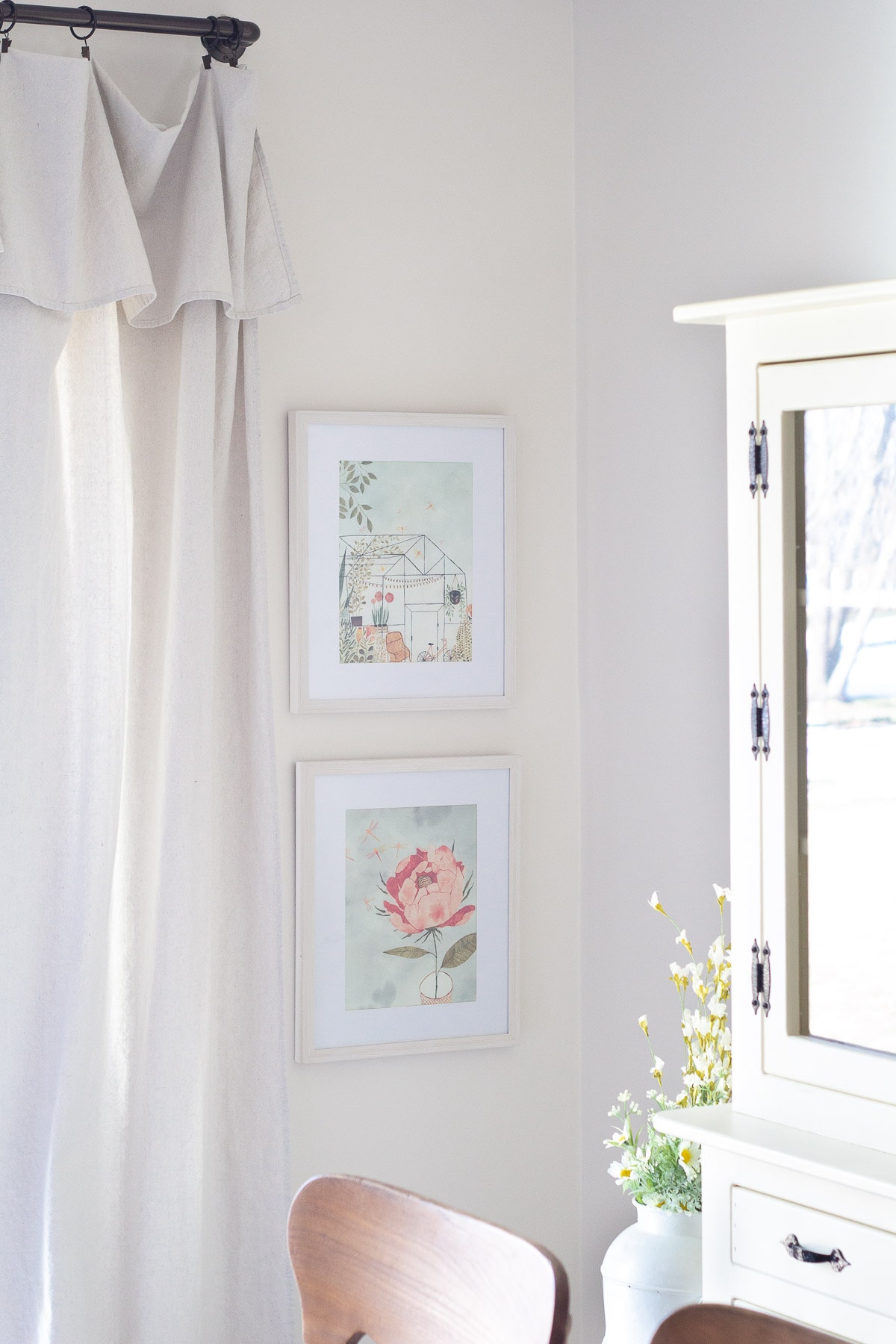 Art by Cécile Metzger from a children's book and repurposed in two white frames.