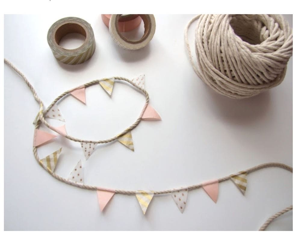 A miniature bunting made with twine and washi tape.