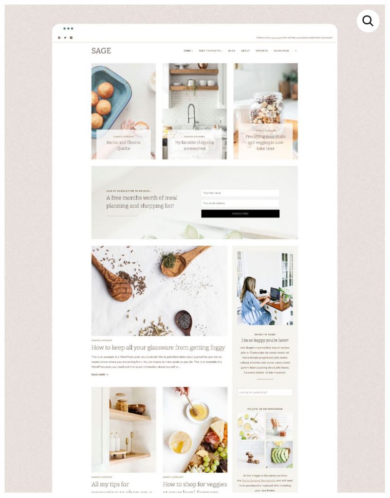 Sage - A screenshot of a Kadence child theme.