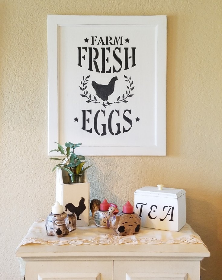 A DIY farm fresh eggs sign.