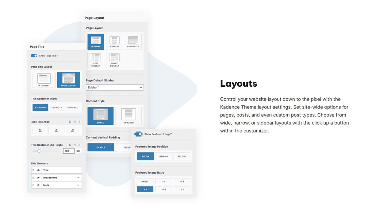 A screenshot of different layouts with a free WordPress theme.