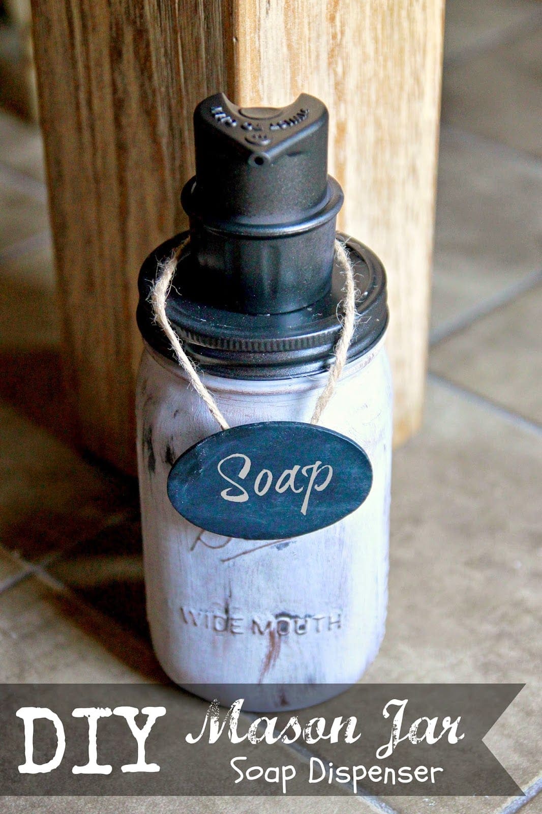 An easy mason jar craft soap dispenser bottle to make.