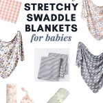 A collage of color swaddle blankets. Text reads: "Where to Buy Stretchy Swaddle Blankets for Babies".