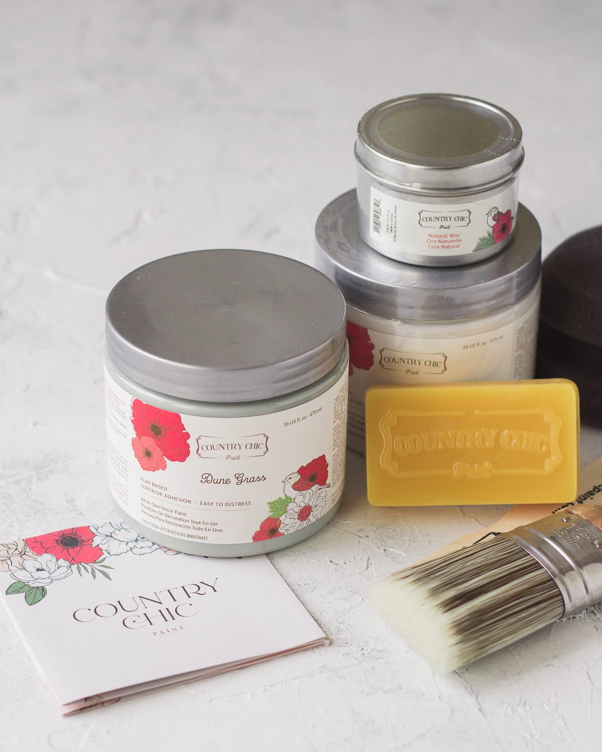 A selection of paint and supplies from Country Chic Paint.