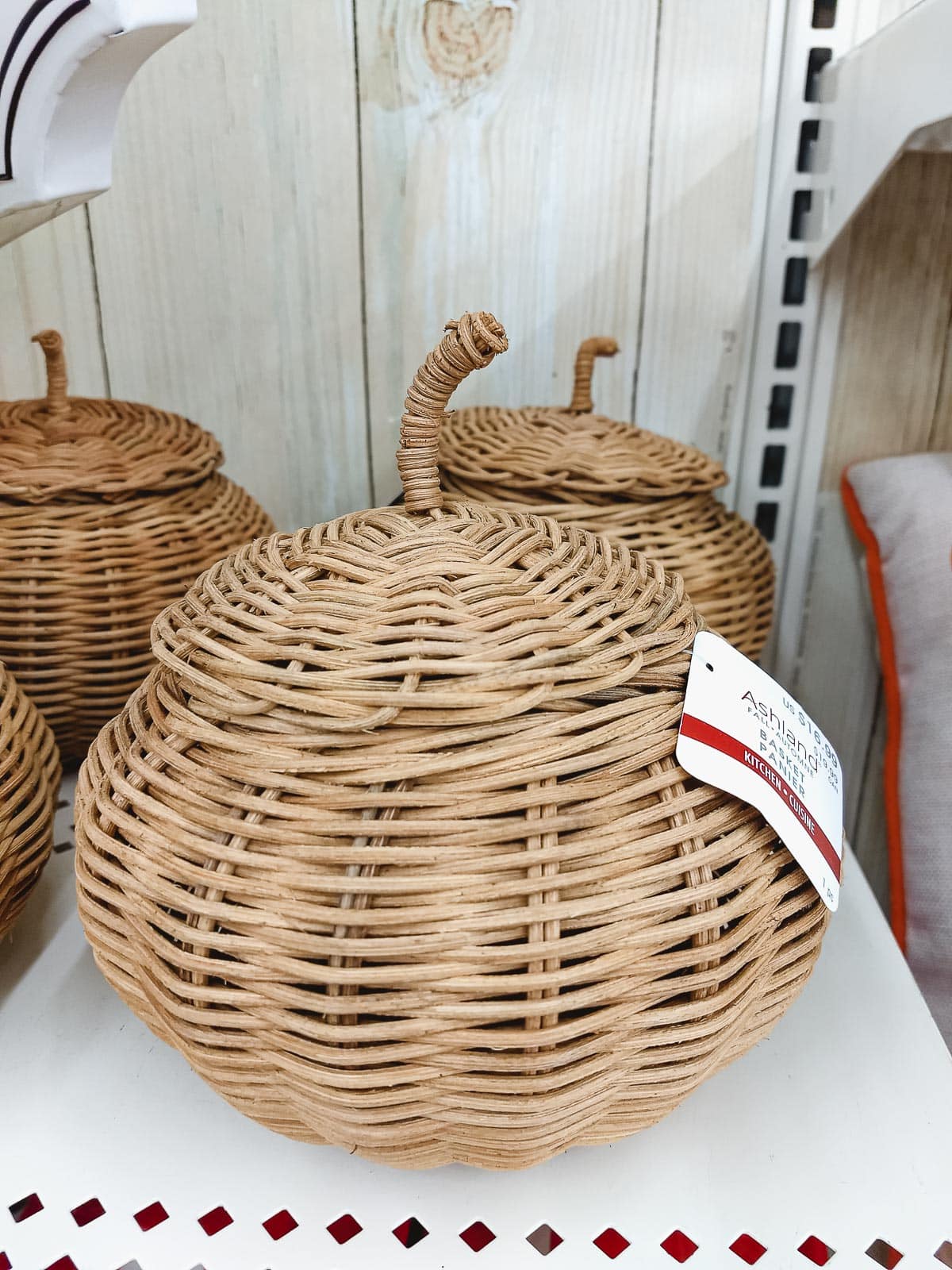 A rattan pumpkin basket.