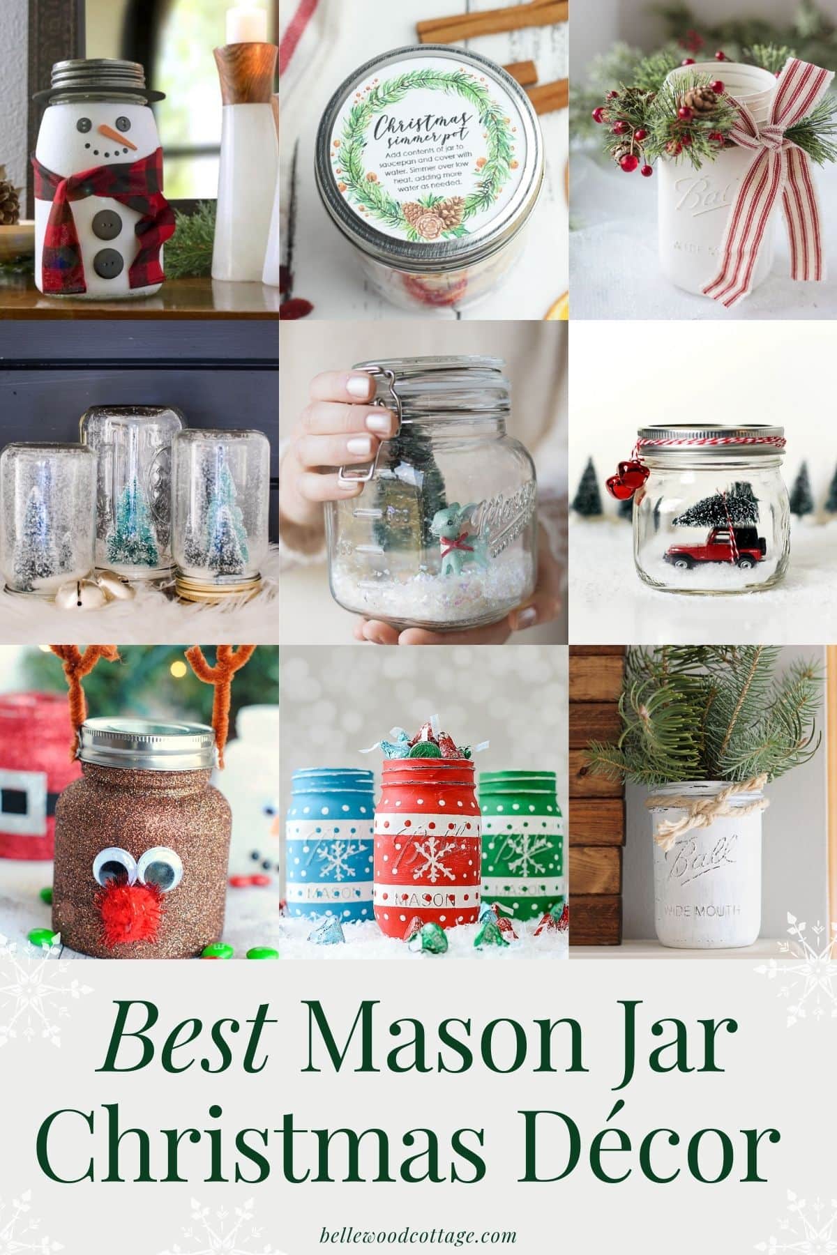 A collage of colorful Christmas mason jar decorations with the words, Best Mason Jar Christmas Décor".