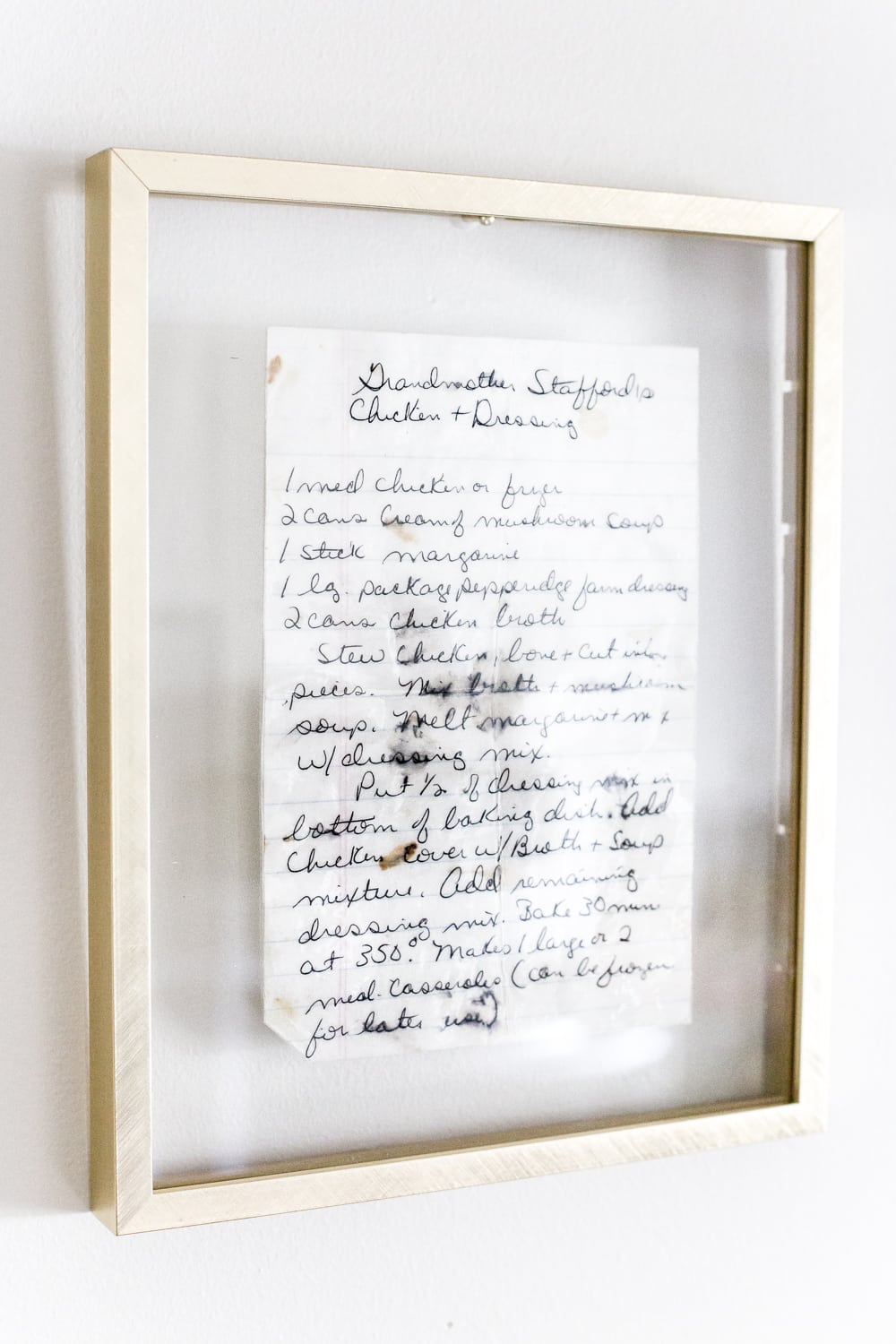 A vintage family recipe in a floating frame.