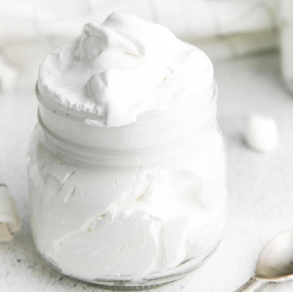 A mason jar filled with homemade marshmallow fluff.