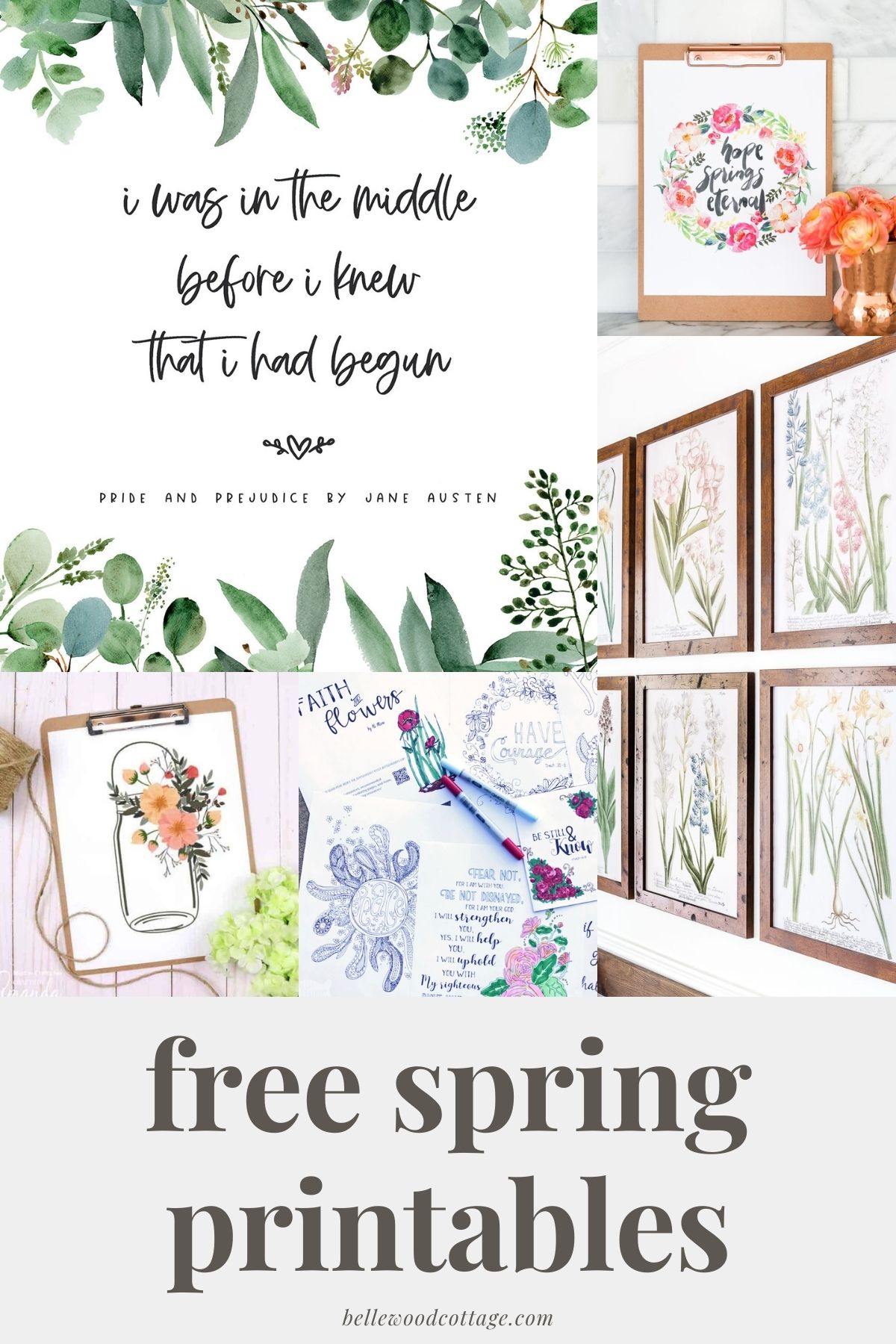 A collage of spring printables with the words, "Free Spring Printables".