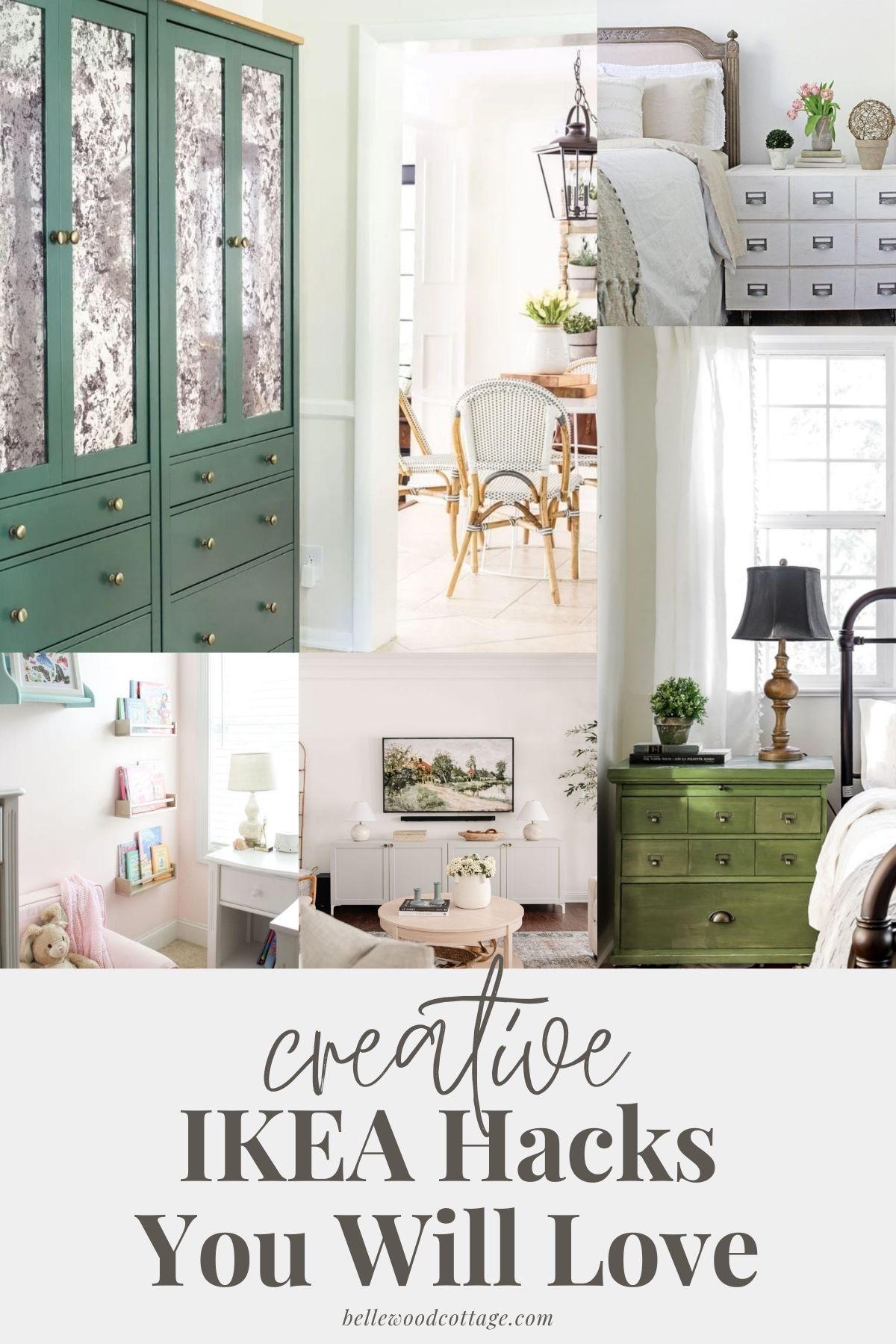 A collage of home interiors featuring various IKEA furniture with the words, "Creative IKEA Hacks You Will Love".