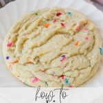 A large Funfetti sugar cookie with the words, "How to Ship Crumbl Cookies".