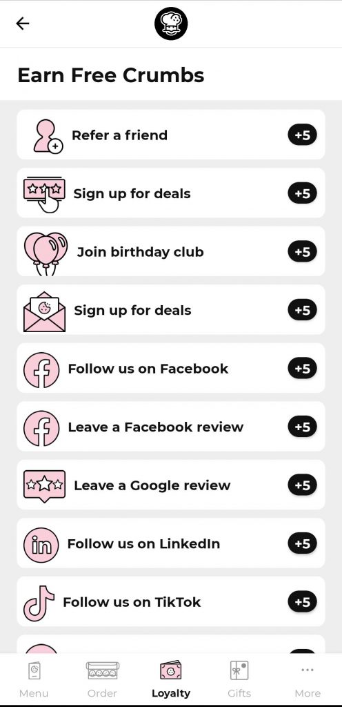 A phone screenshot of the Crumbl Cookies app "Loyalty" tab.