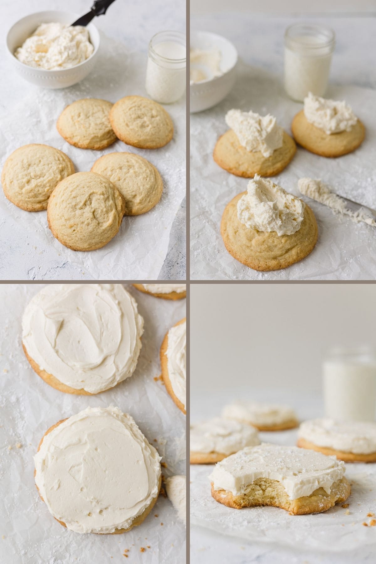 Step by step frosting sugar cookies with homemade vanilla buttercream.