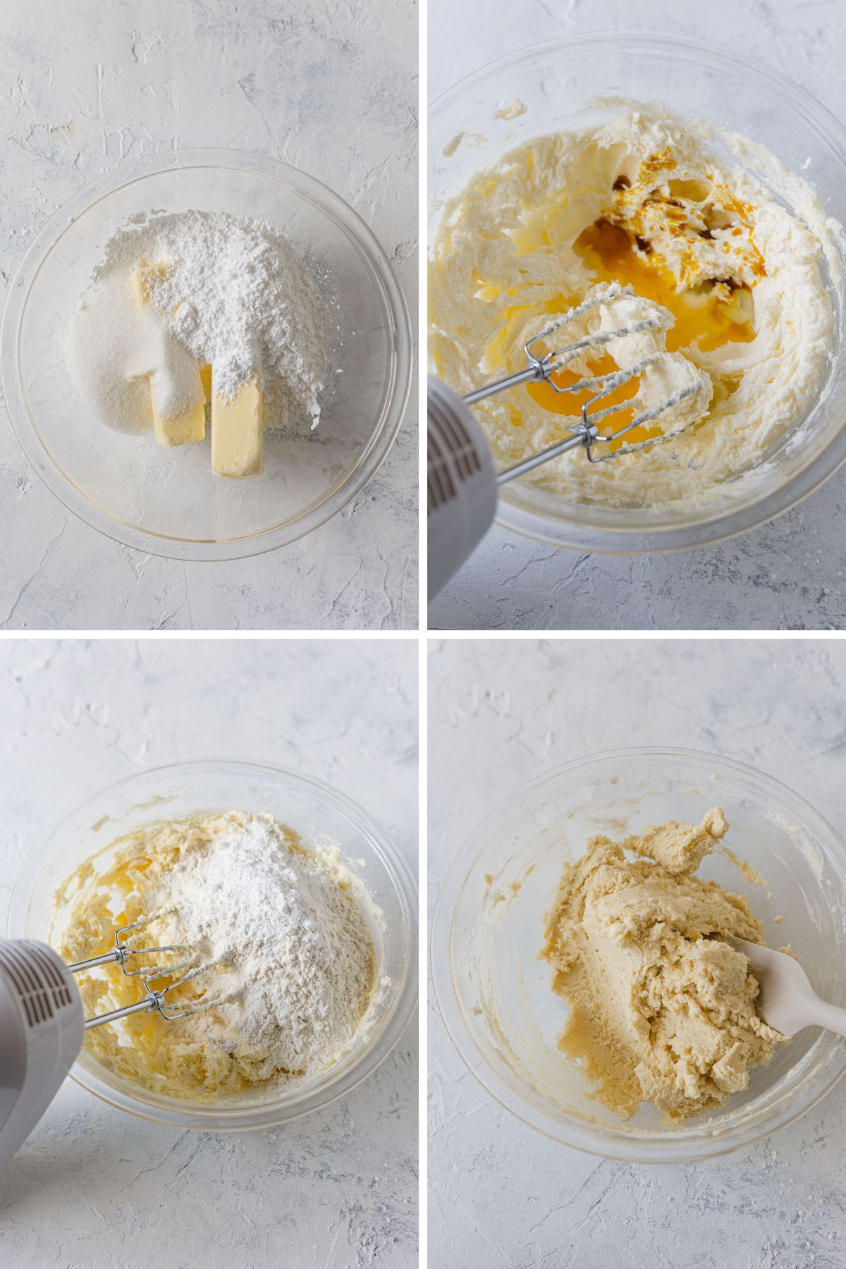 Mixing sugar cookie dough step by step.
