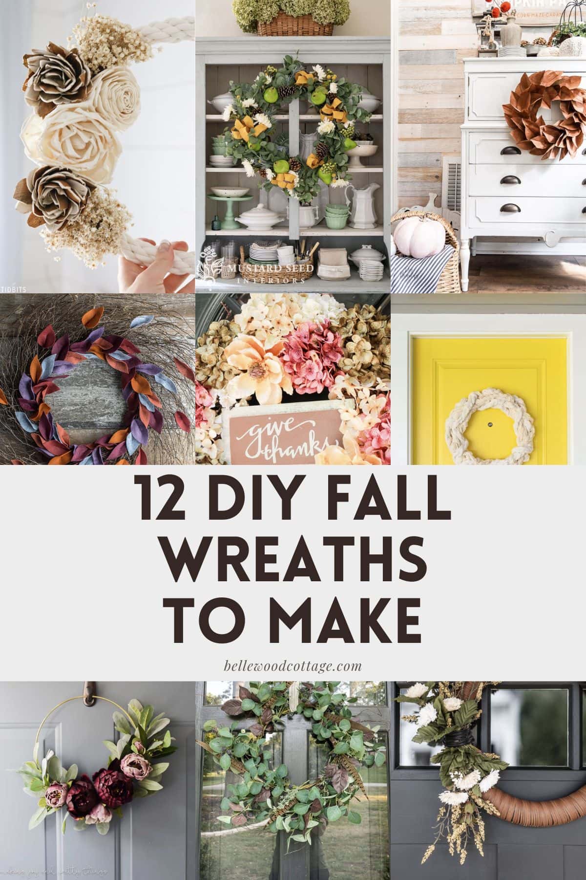 A collage of DIY fall wreaths with the words, "12 DIY Fall Wreaths to Make."