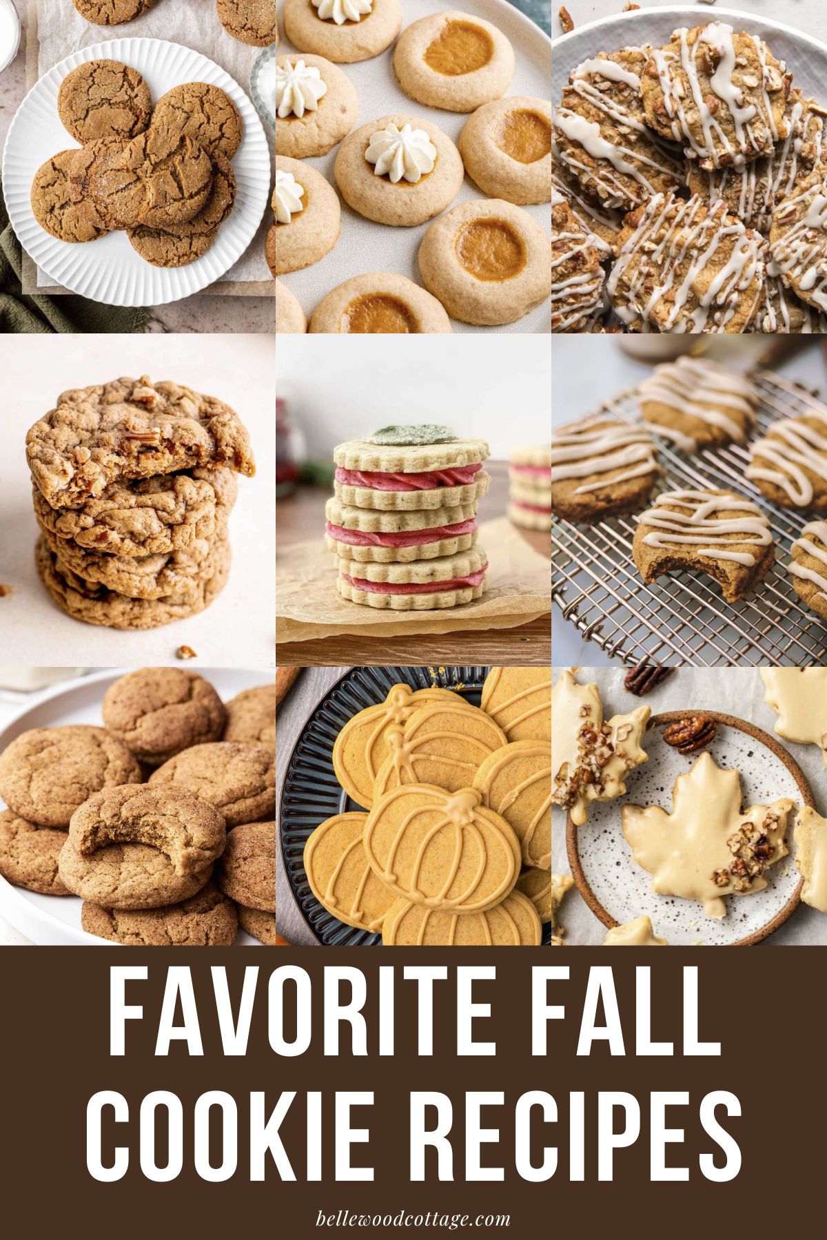 A collage of fall cookie recipes with the words, "Favorite Fall Cookie Recipes".