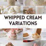 Different flavors of whipped cream piped into small mason jars with the words, "Whipped Cream Variations".