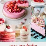 Various strawberry cheesecakes and pies with the words, "30+ No Bake Strawberry Desserts".