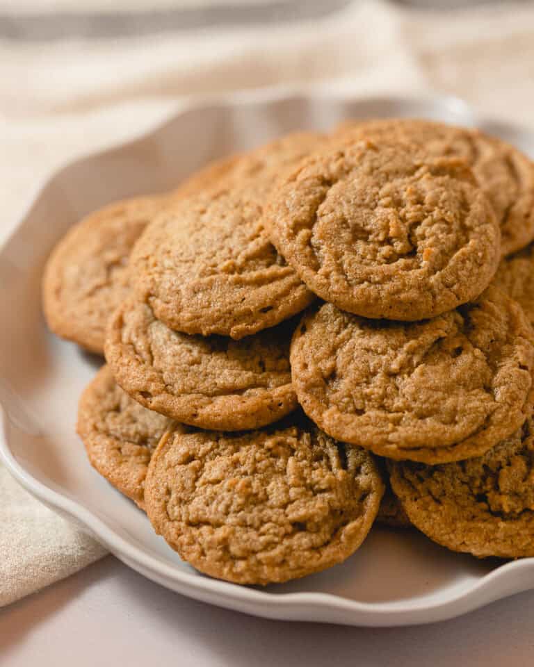 A plate of soft and chewy peanut butter cookies.